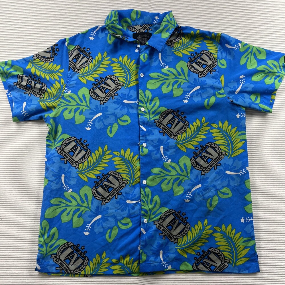My Hero Academia Shirt Mens XL Blue Floral Button Up Cotton Relaxed Casual